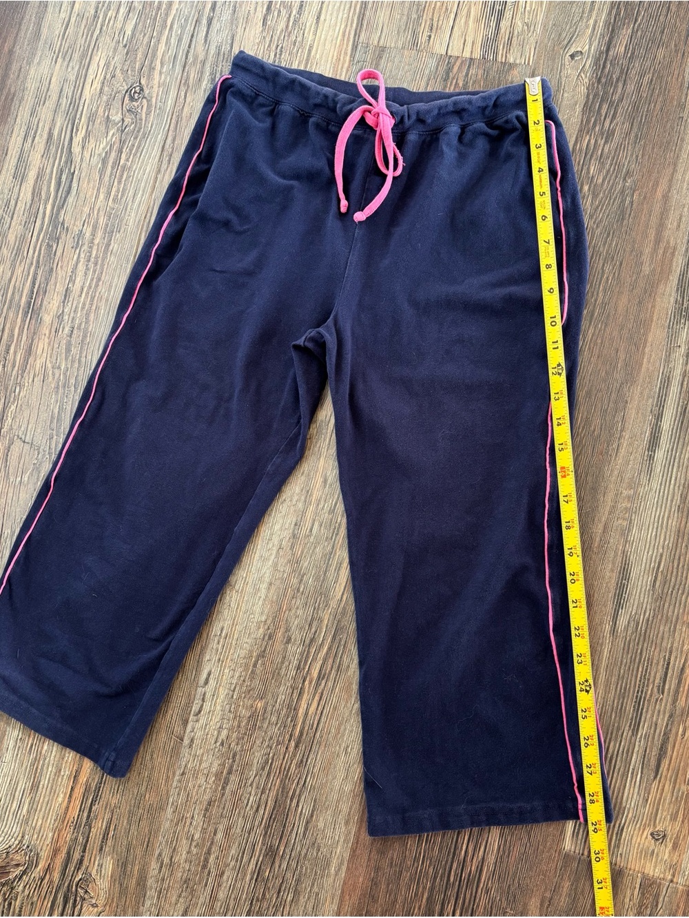 Y2K IActive Capri Pants Medium Blue Pink Side Stripes Drawstring Athleisure Gym - Picture 5 of 7